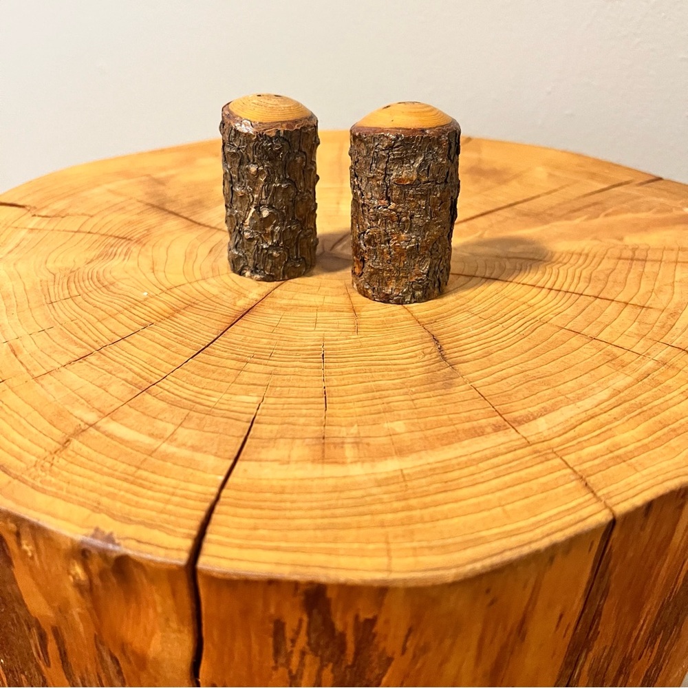Vintage Wood Tree Bark Salt and Pepper Shakers